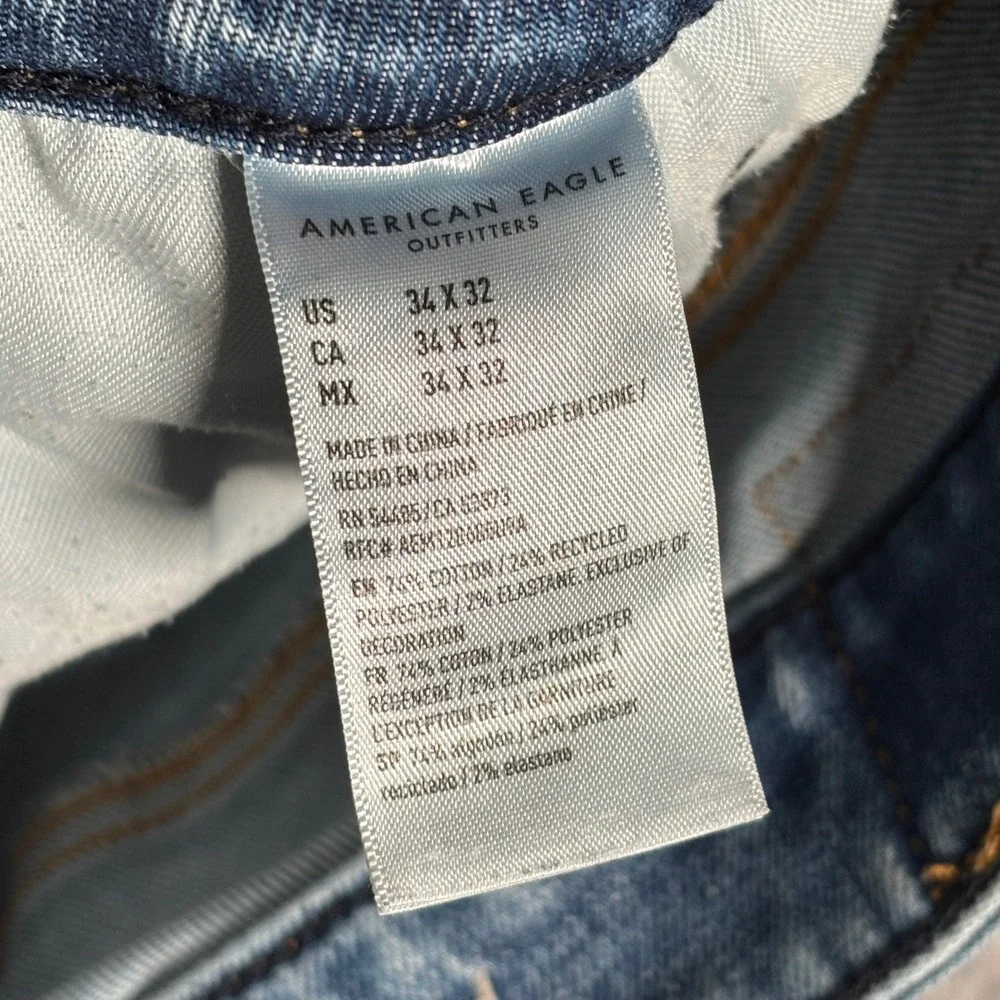 American Eagle Airflex+ Slim Jeans Mens 34x32 (35x31) Medium Blue Faded Whiskers
